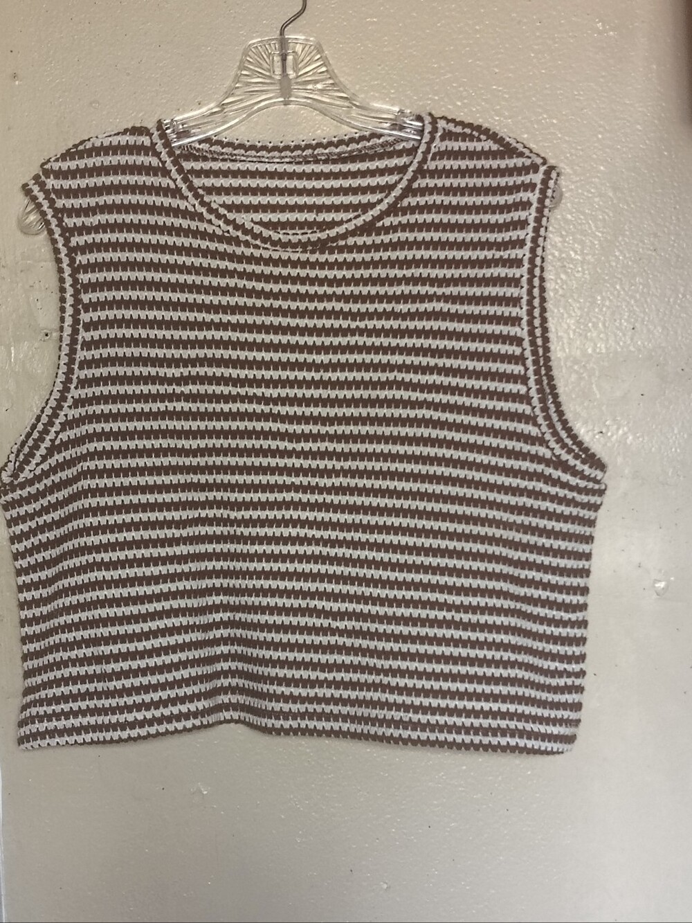 Striped Sleeveless Knit Tank Top - Brown & White
